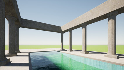 Temple 3d concrete and pool contemporary style 4