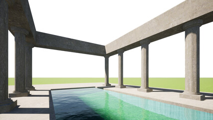 Fototapeta na wymiar Temple 3d concrete and pool contemporary style 5