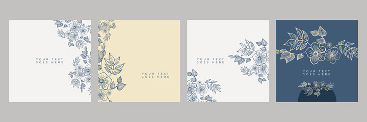 Holiday greeting cards. Merry Christmas and Modern Business Holiday cards. Abstract creative universal botanical artistic templates. Trendy abstract square Winter Holidays art templates. Botanical