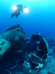 airplane wreck c47 underwater propeller airplane engine 