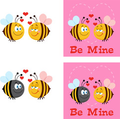 Bee Cartoon Characters. Flat Vector Collection Set Isolated On White Background