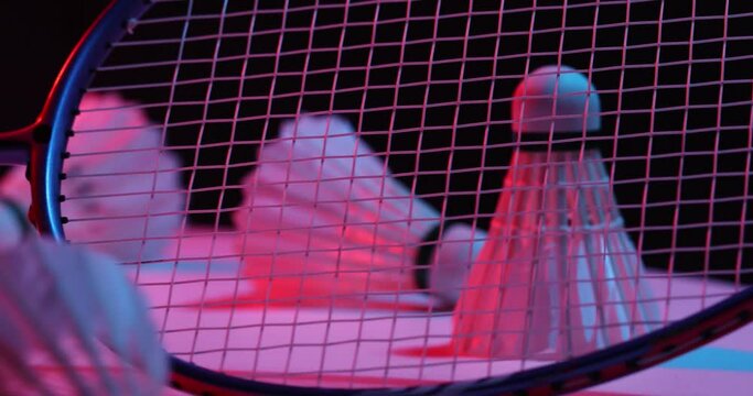 Badminton action , Badminton shuttlecock,  
Close up shuttlecocks on badminton 