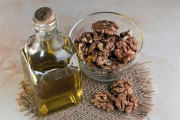 Peeled walnuts lie on the table