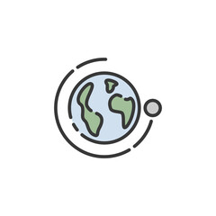 Moon rotation around the Earth. Filled color icon. Weather vector illustration