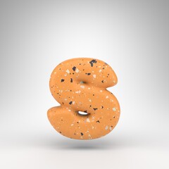 Letter S lowercase on white background. 3D letter with orange terrazzo pattern texture.