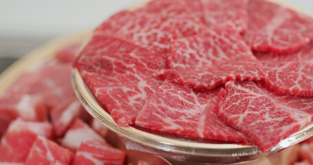 Fresh of the raw beef and pork