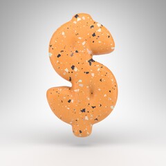 Dollar symbol on white background. 3D sign with orange terrazzo pattern texture.