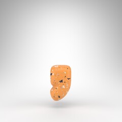 Coma symbol on white background. 3D sign with orange terrazzo pattern texture.