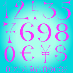 Font of numbers, hand drawn with geometric design isolated on background. For fashion magazine and magazine. Retro and vintage typographic for web site, poster, placard and card template