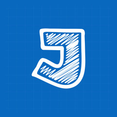 Letter J logo on blueprint paper background.