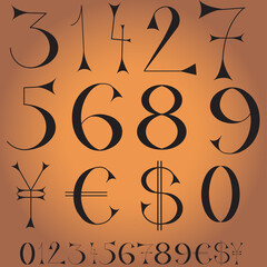 Font of numbers, hand drawn with geometric design isolated on background. For fashion magazine and magazine. Retro and vintage typographic for web site, poster, placard and card template