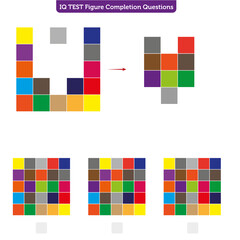 Fototapeta na wymiar colored boxes and colored puzzle, Intelligence question - cube completion test iq test - Vector