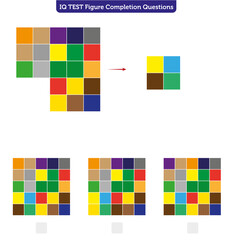 colored boxes and colored puzzle, Intelligence question - cube completion test iq test - Vector