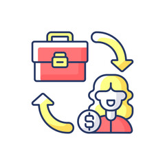 B2C marketing RGB color icon. Selling different products directly to customers, bypassing any third party retailers or other middlemen. Isolated vector illustration