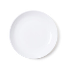 White plate, empty dish isolated on white background, clipping path, closeup dishware round ceramic, top view