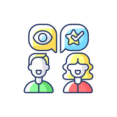 Word of mouth marketing RGB color icon. Consumers interest in a companys product or service is reflected in their daily dialogues. Isolated vector illustration
