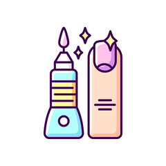 Manicure and pedicure RGB color icon. Nail polish. Cosmetic beauty treatment. Toenails and fingernails filing and shaping. Hands care. Painting pictures, designs on nails. Isolated vector illustration