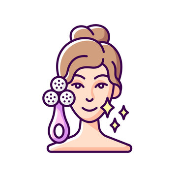 woman using facial roller, glowing skin clip art preview