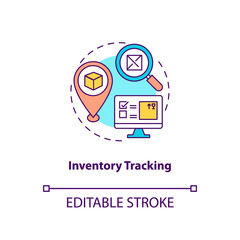 Inventory tracking concept icon. Warehouse management components. Ensuring that supply is available. Business idea thin line illustration. Vector isolated outline RGB color drawing. Editable stroke