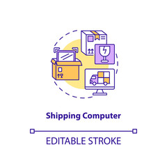 Shipping computer concept icon. Key warehouse equipment. Modern technologies for your logistic company. Mail idea thin line illustration. Vector isolated outline RGB color drawing. Editable stroke