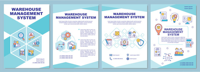 Warehouse management system brochure template. Storehouse organization. Flyer, booklet, leaflet print, cover design with linear icons. Vector layouts for magazines, annual reports, advertising posters
