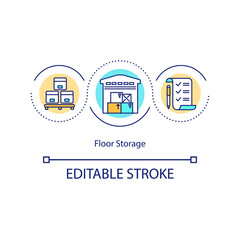 Floor storage concept icon. Warehouse space organization system. Pallet racking. Storehouse management idea thin line illustration. Vector isolated outline RGB color drawing. Editable stroke