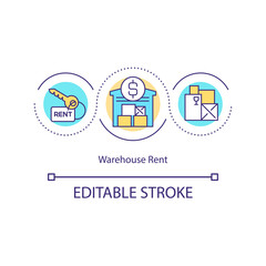 Warehouse rent concept icon. Storehouse monthly cost. Lease price for garage. Storage management idea thin line illustration. Vector isolated outline RGB color drawing. Editable stroke