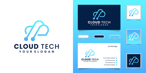 cloud tech logo with business card template