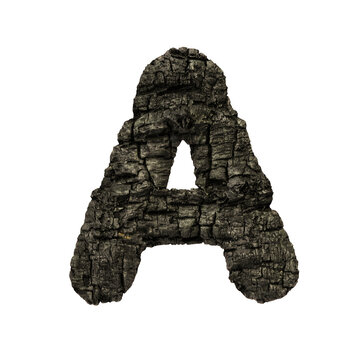 Burned Wood Letter A - Capital 3d Charcoal Font - Suitable For Nature, Disaster Or Fire Related Subjects