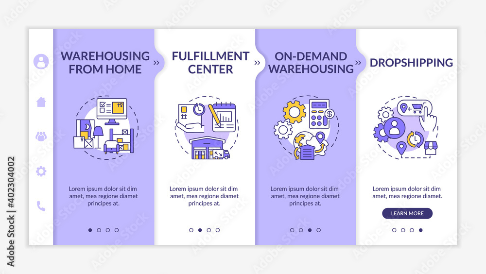 Poster online service for warehouse onboarding vector template. dropshipping delivery. logistics management