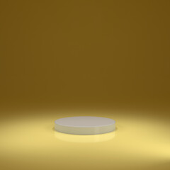 Yellow background and light grey pedestal for products. 3d illustration, 3d rendering. Minimalism abstract.