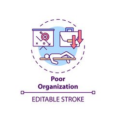 Poor organization concept icon. Procrastination reason idea thin line illustration. Motivation and discipline lacking. Disorganization. Vector isolated outline RGB color drawing. Editable stroke