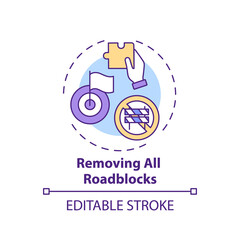 Removing all roadblocks concept icon. Overcoming procrastination tip idea thin line illustration. Setting goals. Not waiting for perfection. Vector isolated outline RGB color drawing. Editable stroke