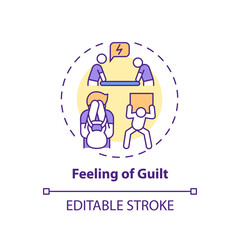Guilt feeling concept icon. Procrastination effect idea thin line illustration. Unworthiness sense. Shame, embarrassment feeling. Vector isolated outline RGB color drawing. Editable stroke