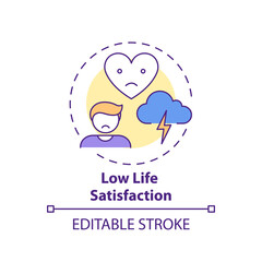 Low life satisfaction concept icon. Procrastination effect idea thin line illustration. Depression symptoms. Long-lasting sadness, fatigue. Vector isolated outline RGB color drawing. Editable stroke
