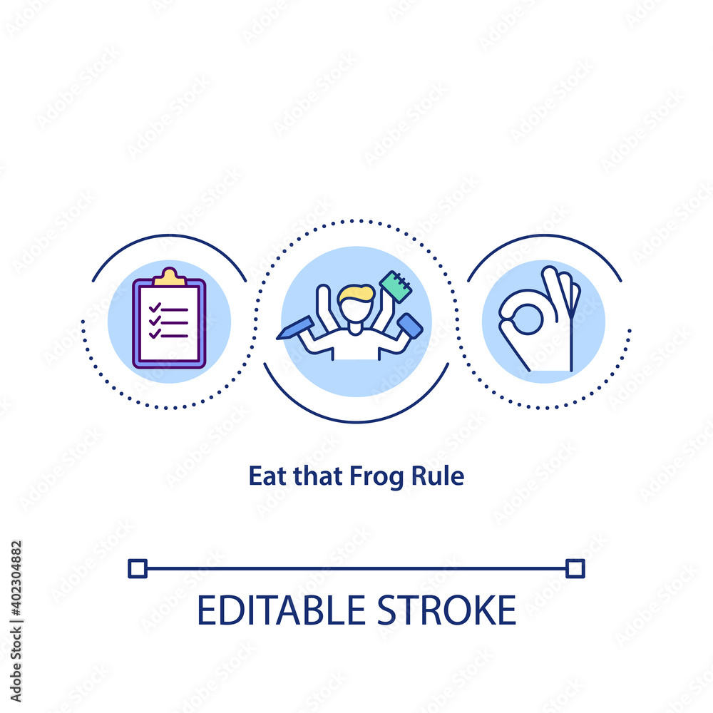 Poster eat that frog rule concept icon. different tasks you are likely to avoid completing. success idea th