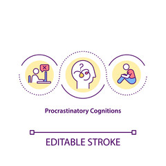 Procrastinatory cognitions concept icon. Postponing of more important activities for less important ones. Work idea thin line illustration. Vector isolated outline RGB color drawing. Editable stroke
