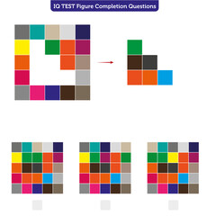 colored boxes and colored puzzle, Intelligence question - cube completion test iq test - Vector