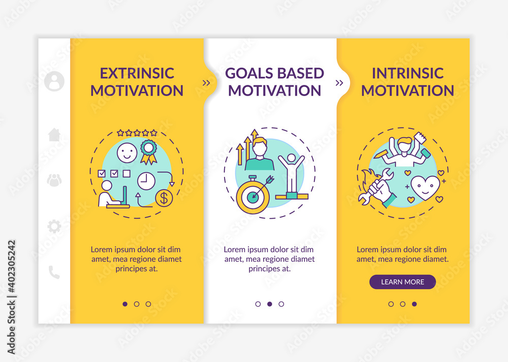 Aufkleber motivation variety onboarding vector template. extrinsic encouragement. intrinsic stimulation. respo
