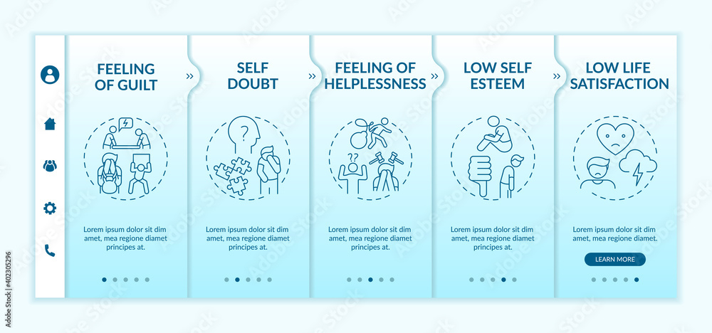 Poster delaying tasks habit effects onboarding vector template. self doubt. low life satisfaction. helpless