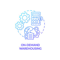 On demand warehousing concept icon. Ecommerce warehouse advices. Manage across your business network. Business idea thin line illustration. Vector isolated outline RGB color drawing