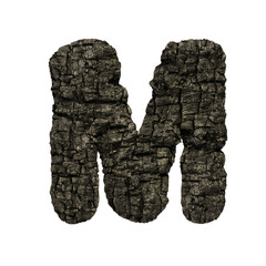 burned wood letter M - Capital 3d charcoal font - suitable for Nature, disaster or fire related subjects