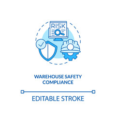 Warehouse safety compliance concept icon. Warehouse management software benefits. Danger you should avoid. Work idea thin line illustration. Vector isolated outline RGB color drawing. Editable stroke