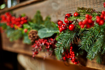 Naklejka na ściany i meble Christmas decor and decorations close-up.