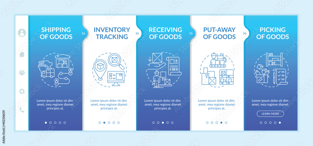 Poster shipping of goods onboarding vector template. inventory tracking. receiving parcel. stock management
