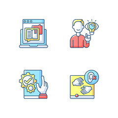 User experience management RGB color icons set. Storytelling for online blog. Website accessibility. Internet content. Creative thinking. Useful application. Isolated vector illustrations
