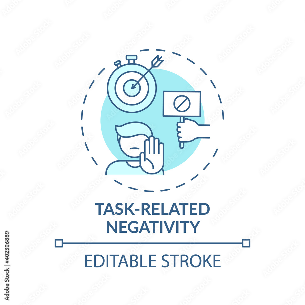 Poster task-related negativity concept icon. procrastination reason idea thin line illustration. delaying a