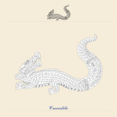 Crocodile traditional line Thai art