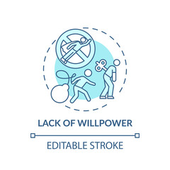 Willpower lacking concept icon. Procrastination reason idea thin line illustration. Anxiety, failure, rejection fear. Apathy feeling. Vector isolated outline RGB color drawing. Editable stroke