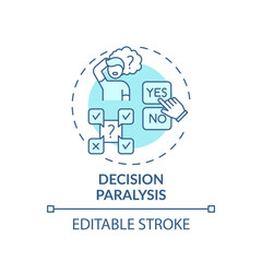 Decision paralysis concept icon. Procrastination reason idea thin line illustration. Paralyzing indecision. Cognitive overload. Vector isolated outline RGB color drawing. Editable stroke